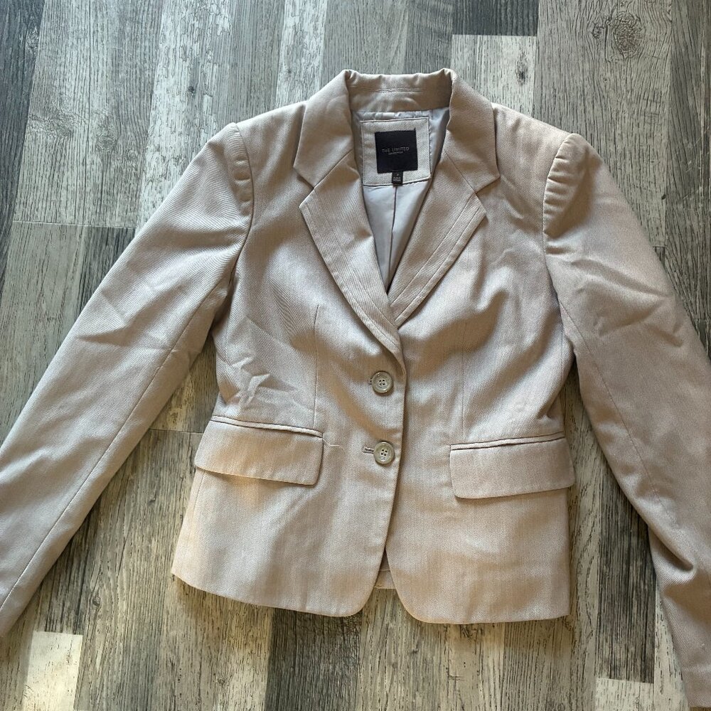 The Limited Jacket Womens Biege Blazer Lined Pockets Clasp